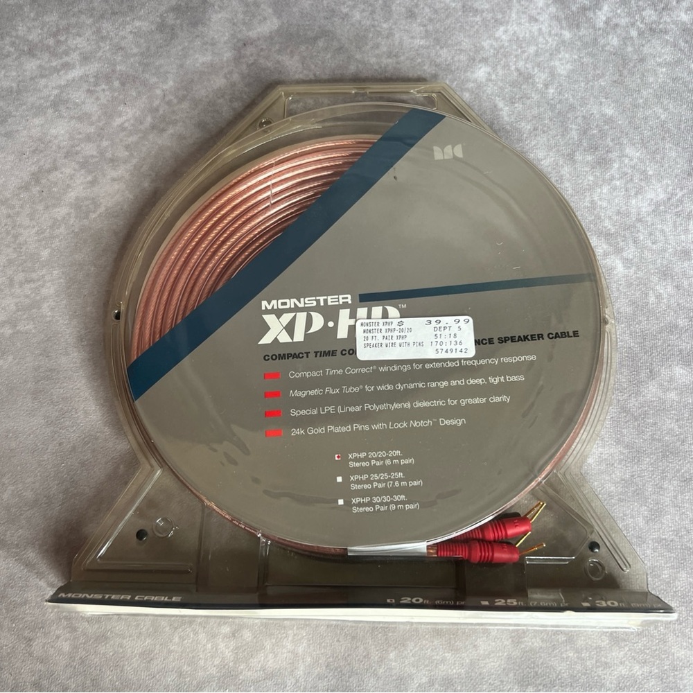 Monster XP-HP Compact Time Correct High Performance Speaker Cables 20Ft Pair